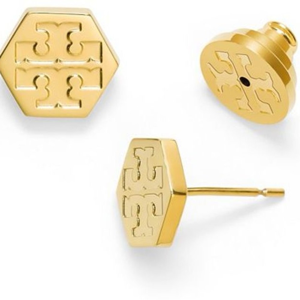 Tory Burch Logo Hexagon Stud Earrings
